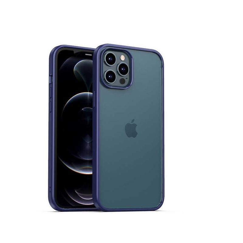 KZY İletişim Apple iPhone 12 Pro Max Kapak Arkası Şeffaf Kenarları Renkli Exclusive Kılıf - Lacivert