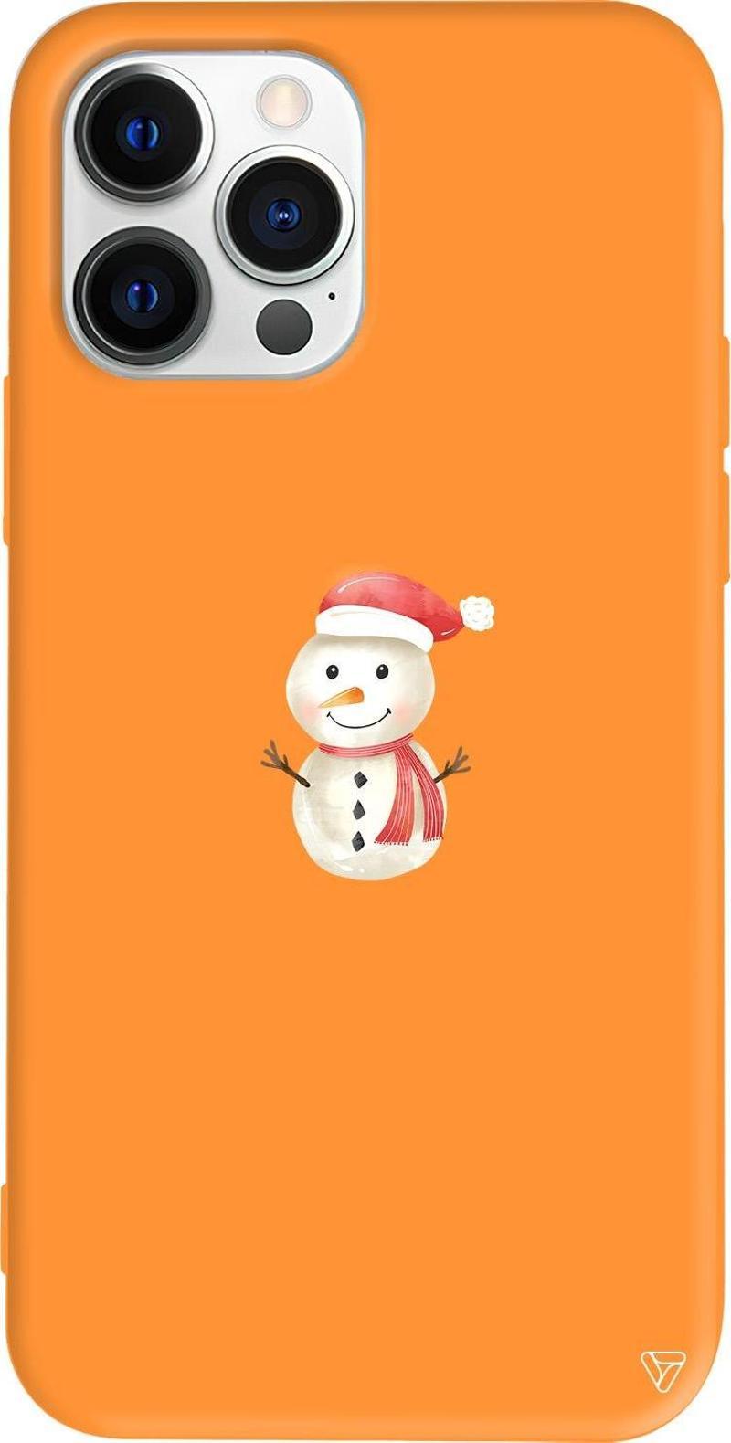 iPhone 15 Pro Max Uyumlu Turuncu Renkli Silikon  Snowman Telefon Kılıfı