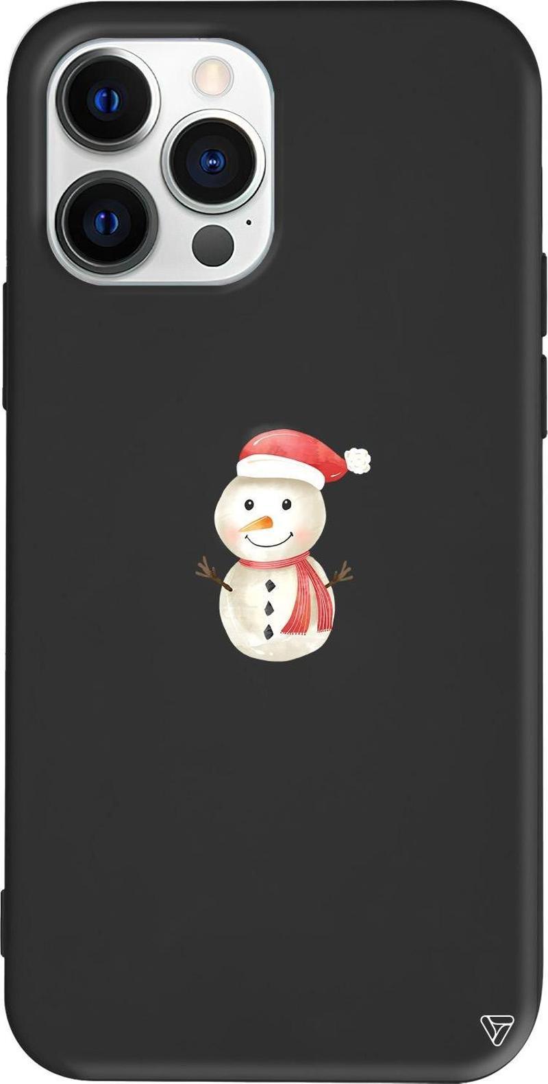 iPhone 15 Pro Max Uyumlu Siyah Renkli Silikon  Snowman Telefon Kılıfı