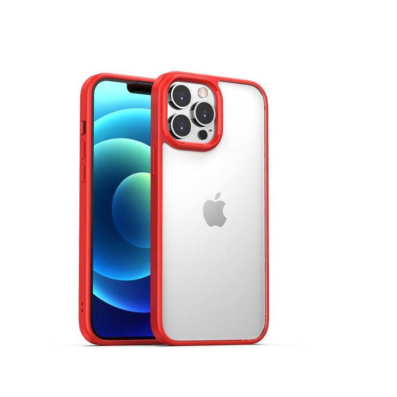 KZY İletişim Apple iPhone 13 Pro Kapak Arkası Şeffaf Kenarları Renkli Exclusive Kılıf - Kırmızı