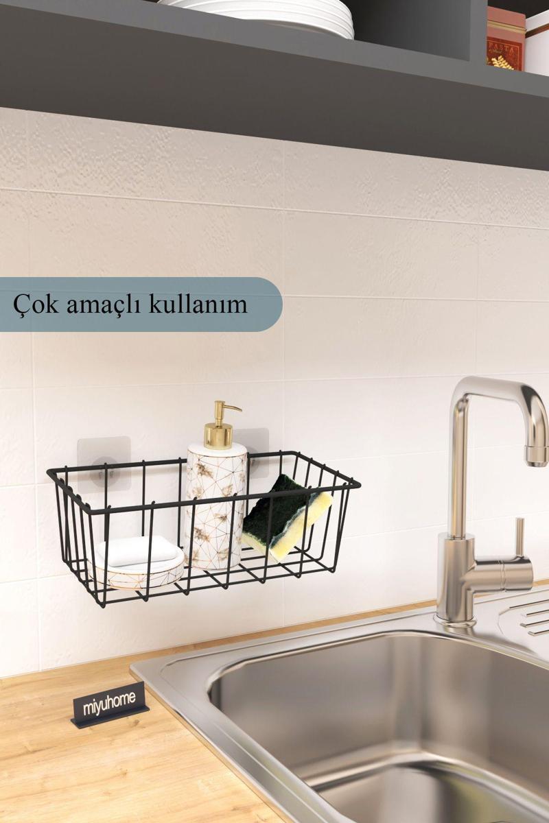 Asılabilir Yapışkanlı Sepet Mutfak Düzenleyici Banyo Rafı Çok Amaçlı Organizer