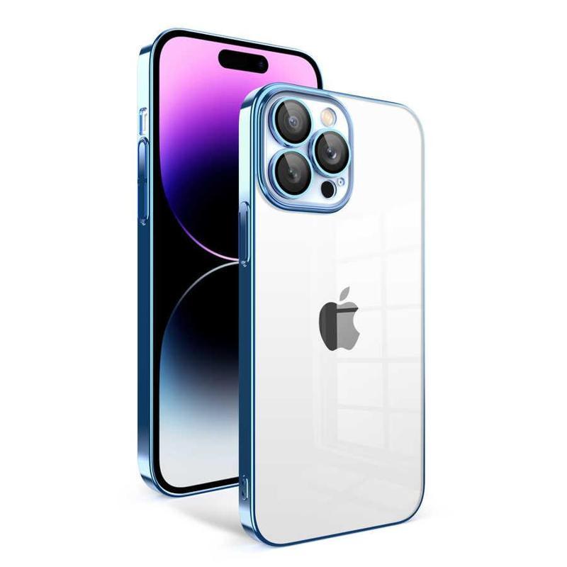 Kılıfmania Apple iPhone 14 Pro Max ile Uyumlu Kapak Lens Korumalı Arkası Şeffaf Sert Mika Kılıf - Mavi