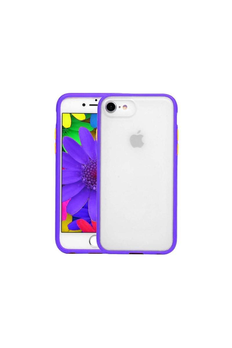 KZY İletişim Apple iPhone SE 2020 Kılıf Silikon Kenarlı Düğmeleri Renkli Mat Arka Kapak - Mor