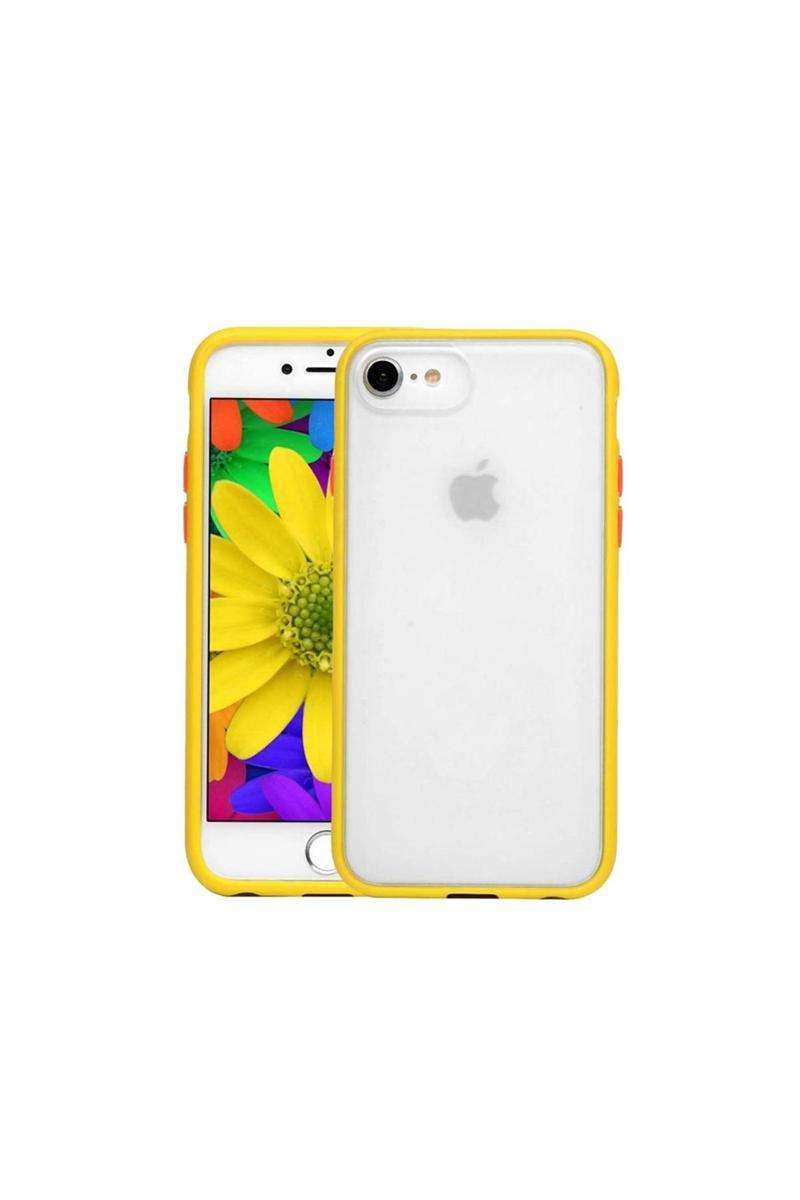 KZY İletişim Apple iPhone SE 2020 Kılıf Silikon Kenarlı Düğmeleri Renkli Mat Arka Kapak - Sarı