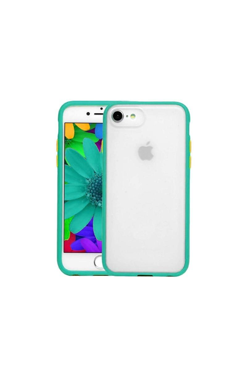 KZY İletişim Apple iPhone SE 2020 Kılıf Silikon Kenarlı Düğmeleri Renkli Mat Arka Kapak - Turkuaz