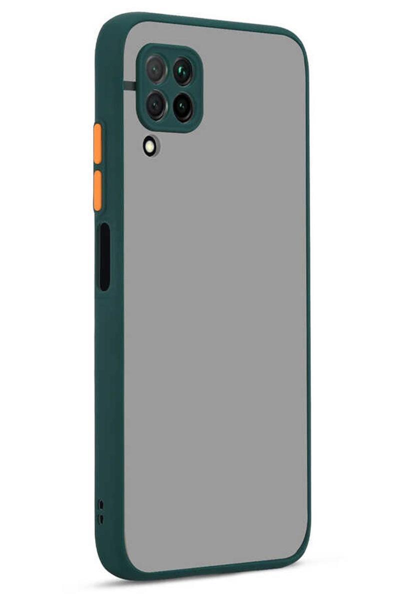 KZY İletişim Huawei P40 Lite E Kılıf Silikon Kenarlı Düğmeleri Renkli Mat Arka Kapak - Koyu Yeşil