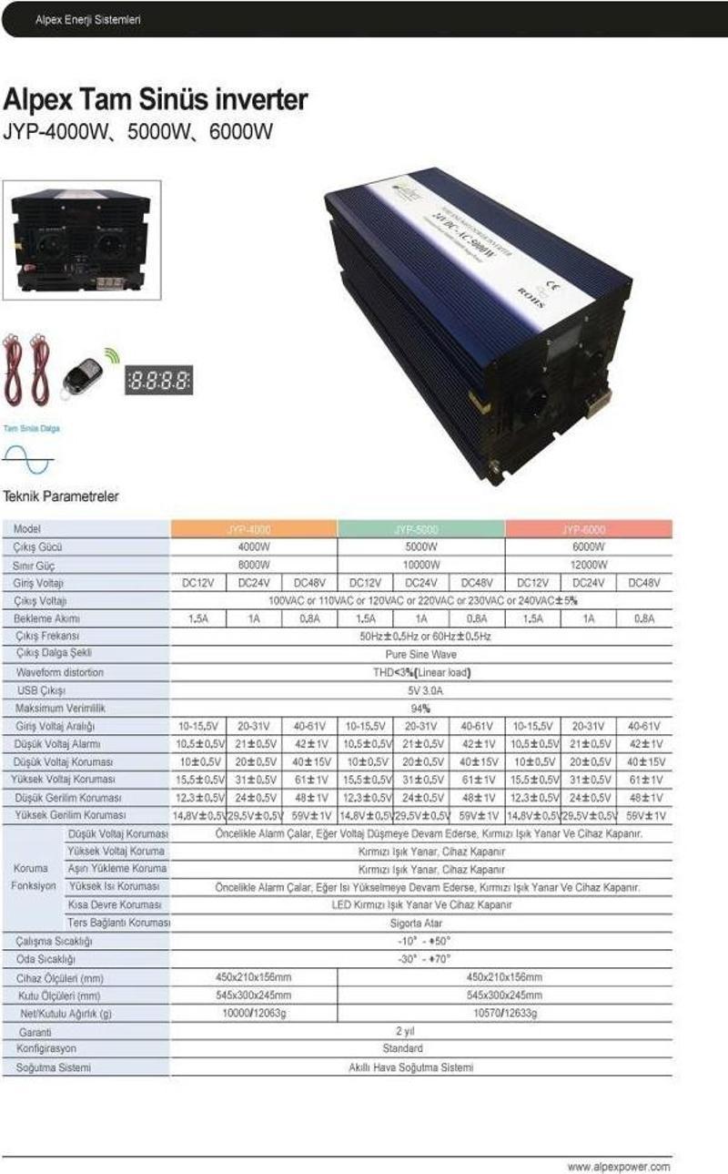 6000 Watt 24 Volt Dijital Ekranlı Tam Sinüs İnverter