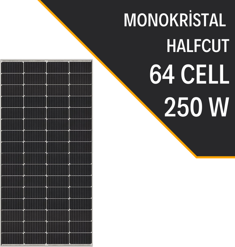 250 Watt 12 Volt Half Cut Monokristal Güneş Paneli Karavana Özel Üretim