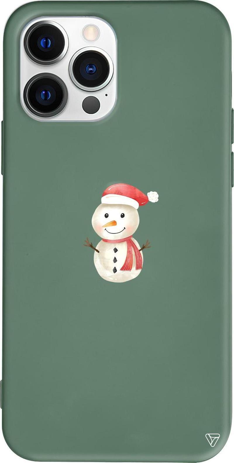 iPhone 15 Pro Max Uyumlu Yeşil Renkli Silikon  Snowman Telefon Kılıfı