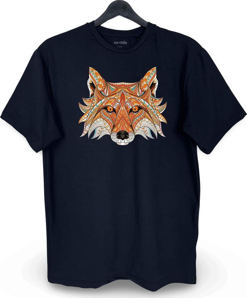 Motifli Fox Tilki Baskılı Loose Fit Bisiklet Yaka Unisex Tişört