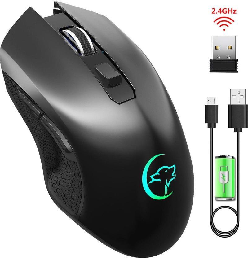 6 Tuşlu Şarjlı Sessiz 2400DPI Kablosuz Gaming Mouse