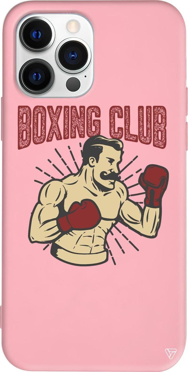 iPhone 15 Pro Uyumlu Pembe Renkli Silikon Boxing Club  Telefon Kılıfı