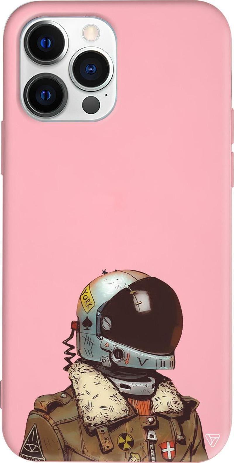 iPhone 15 Pro Uyumlu Pembe Renkli Silikon Motorcycle Man (Motorcu)  Telefon Kılıfı