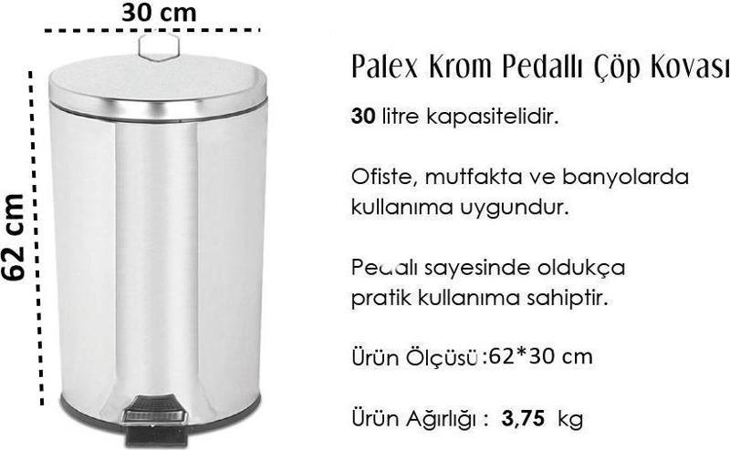 Krom Pedallı Çöp Kovası 30 Litre