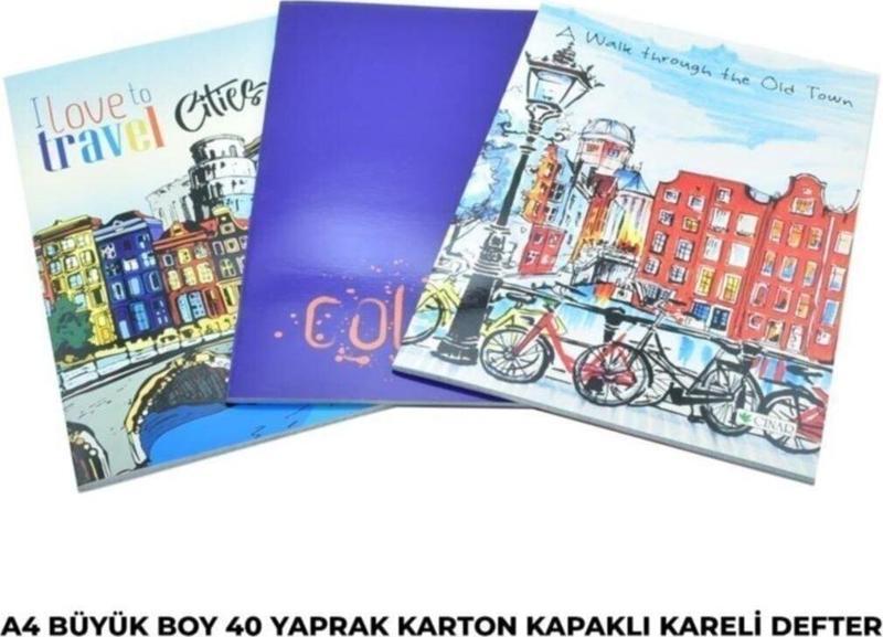 A4 Boyutlu Kareli 40 Yaprak Defter 4 Renk( 4 Adet)