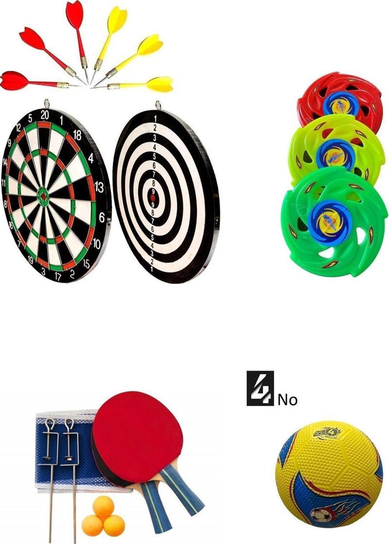 4Lü Dart Oyun Seti ( 3Lü Frizbi , Büyük Boy Dart , Masa Tenis Seti , Futbol Topu)