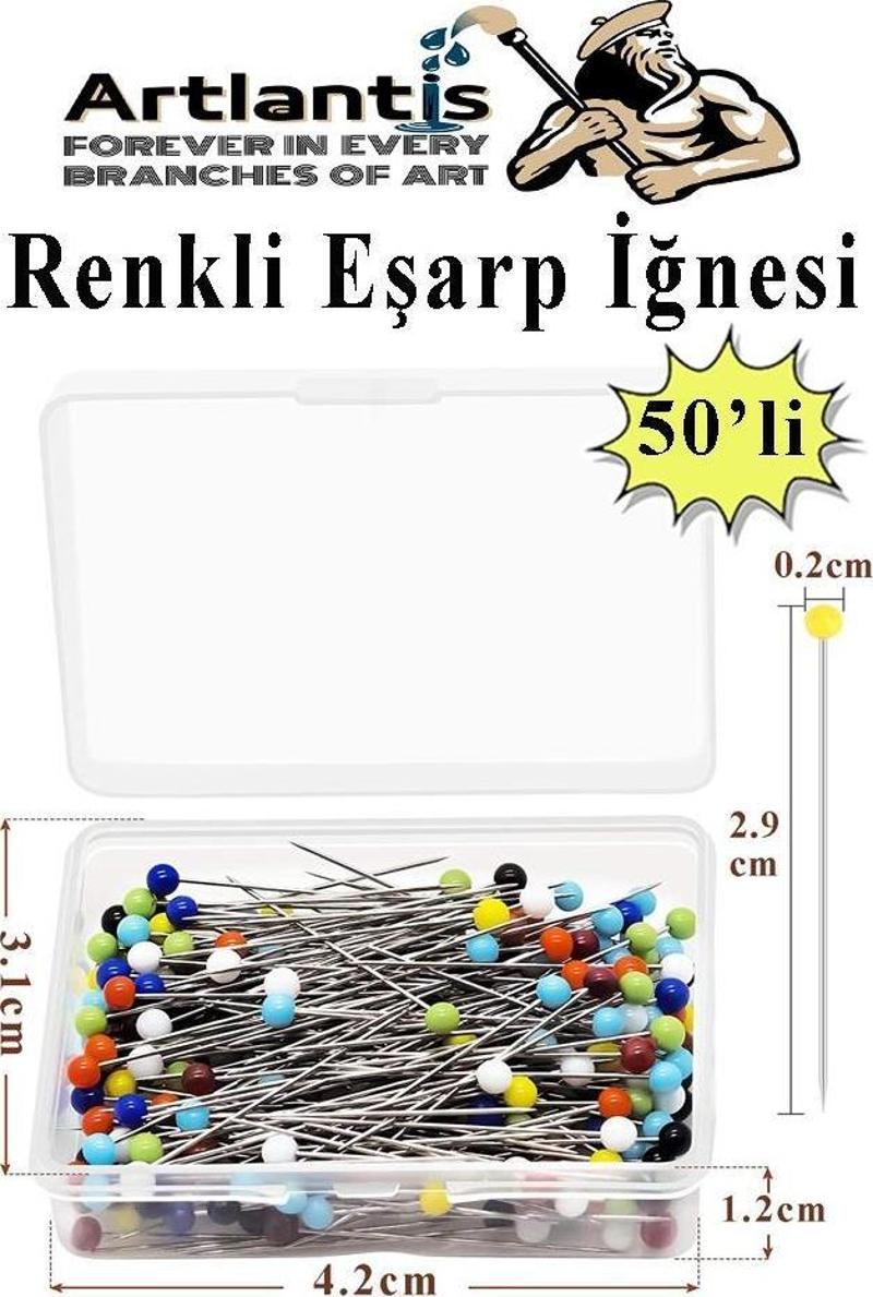 Eşarp İğnesi Renkli 50 li 1 Paket Türban İğnesi Başörtüsü Toplu İğne Şal Düğün Nikah Nişan Kına Sünnet Takı İğnesi