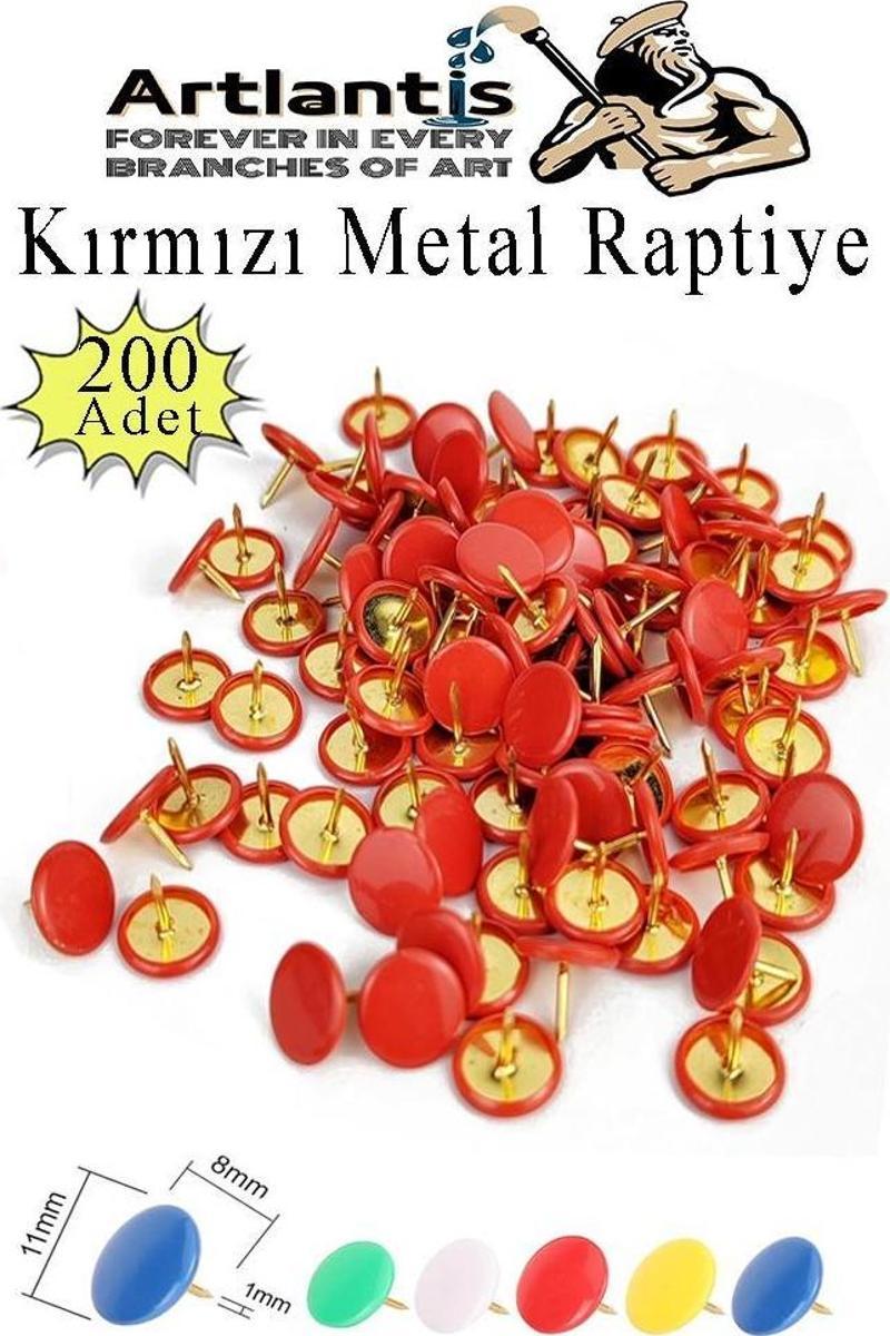 Kırmızı Raptiye 200 Adet 1 Paket Renkli Pvc Kaplı Başlıklı Raptiye Plastik Yuvarlak Düğmeli Raptiye Pano Okul Ofis Büro