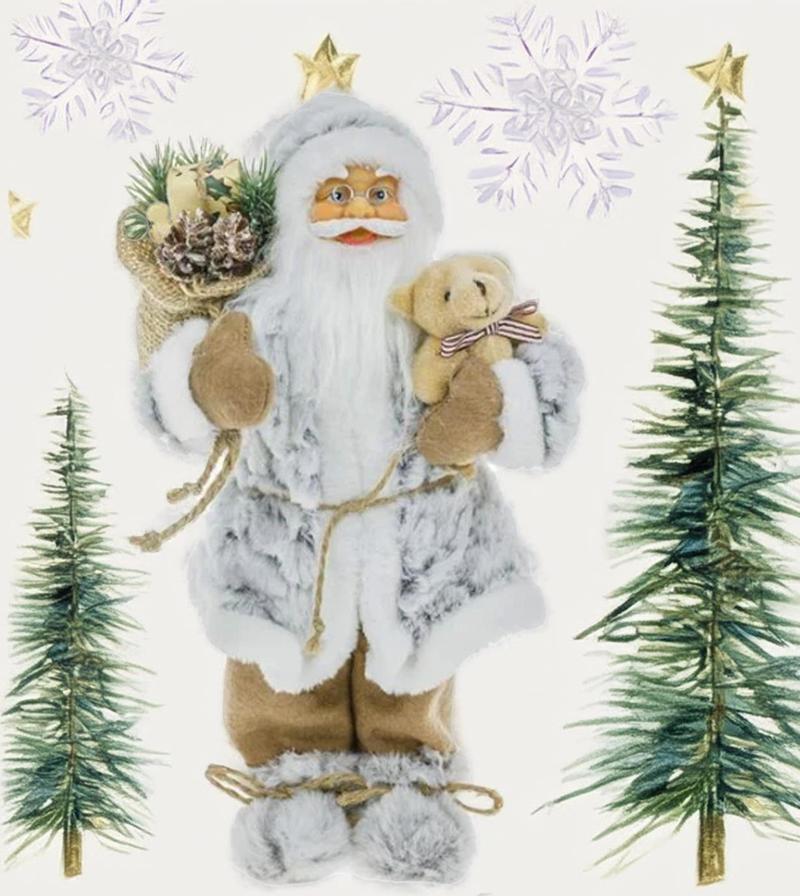 Yılbaşı Süsü Noel Baba Biblo Figür Büyük Boy 30 cm -  Peluş Ayısı ve Hediye Çuvalı ile...