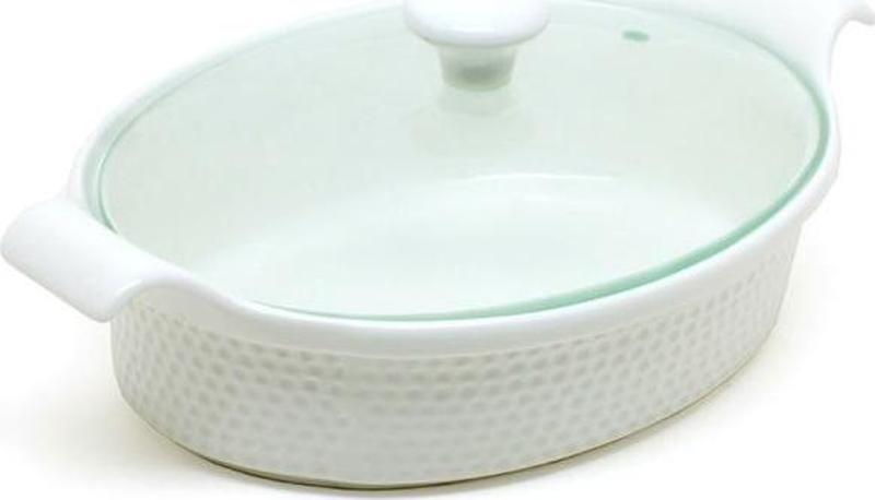 Sima Porselen Oval Fırın Kabı Cam Kapaklı 15x25cm