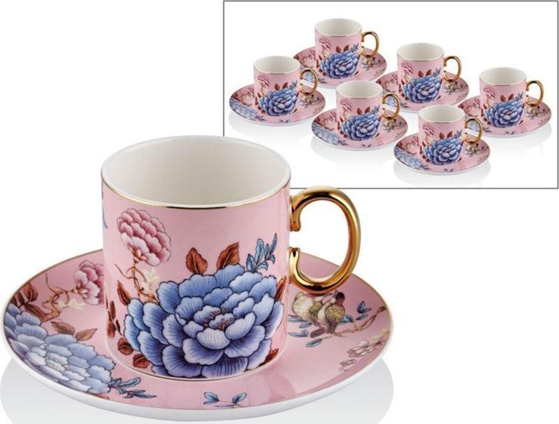Floral Pink Porselen 12 Parça 6 Kişilik Çay Takımı