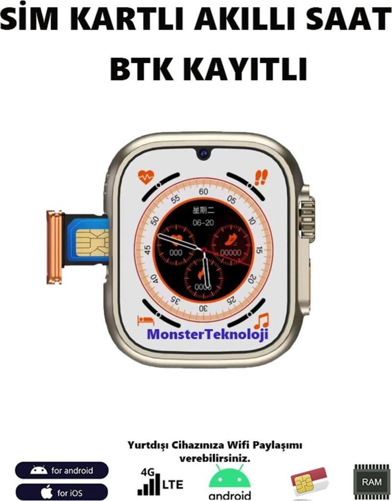 Watch S8 Ultra Sim Kartlı 4G 1Gb Ram 16Gb Hafıza 8.1 Android App Yükleme Btk Kayıtlı 24Ay Garanti