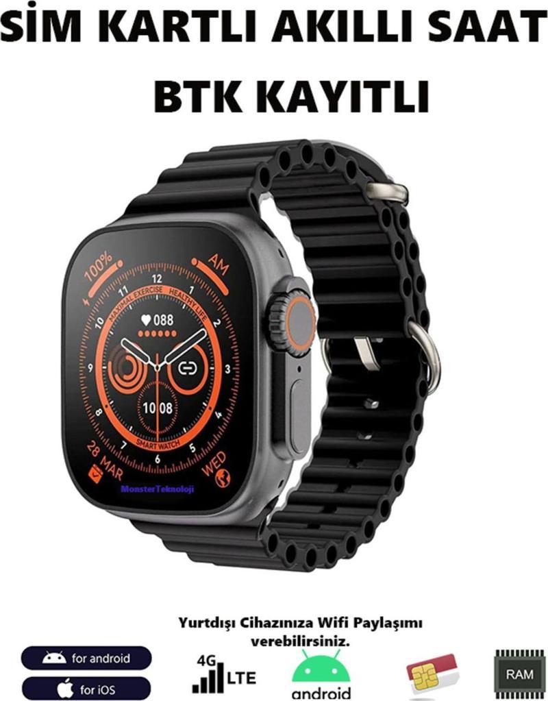 Watch S8 Ultra Sim Kartlı 4G 1Gb Ram 16Gb Hafıza 8.1 Android App Yükleme Btk Kayıtlı 24Ay Garanti