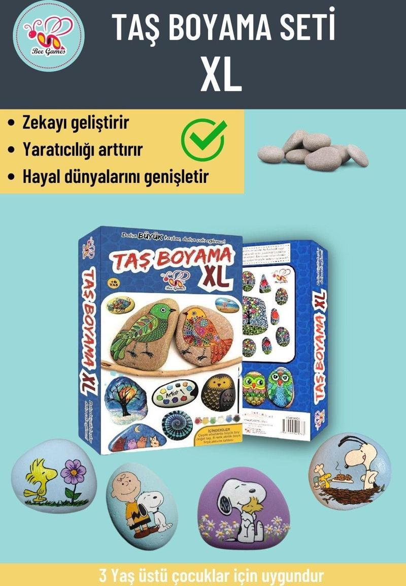 Taş Boyama Xl 3 Yaş Üstü Çocuklar Için Zeka Geliştirici 6 Renk Akrilik Boyalı Fırçalı Aktivite Seti