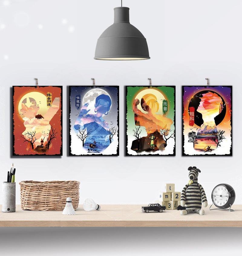 Avatar Son Hava Bükücü 4 Parçalı Ahşap Tablo Seti : 21x30cm