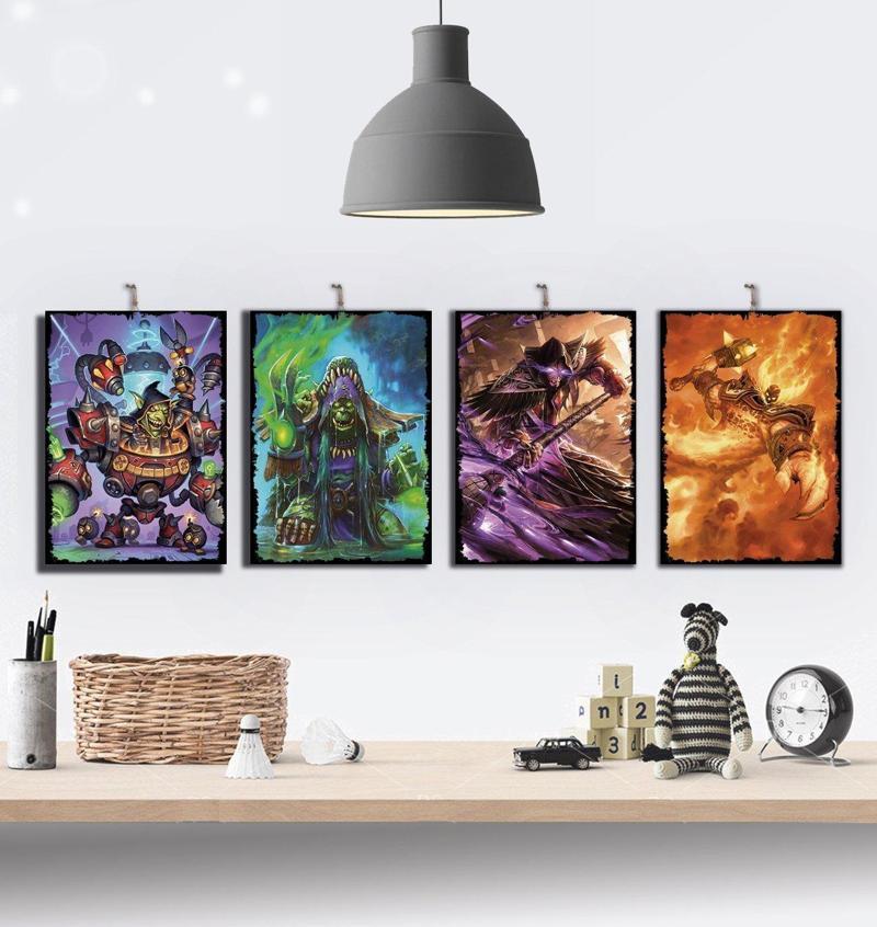 Hearthstone Temalı 4 Parçalı Ahşap Tablo Seti : 21x30cm