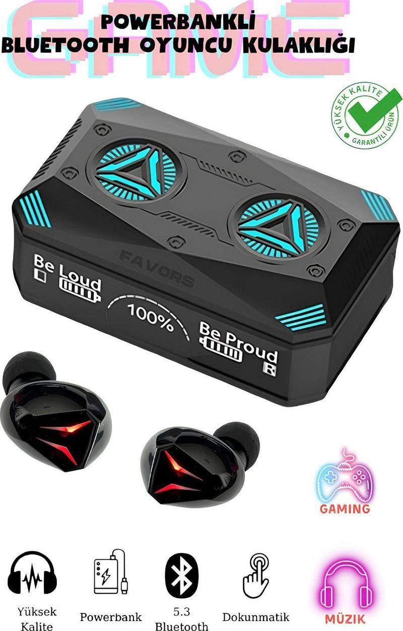 Powerbankli Gaming Işıklı Kablosuz Kulak İçi Mikrofonlu Bluetooth Kulaklık Şarj Göstergeli M98 Plus