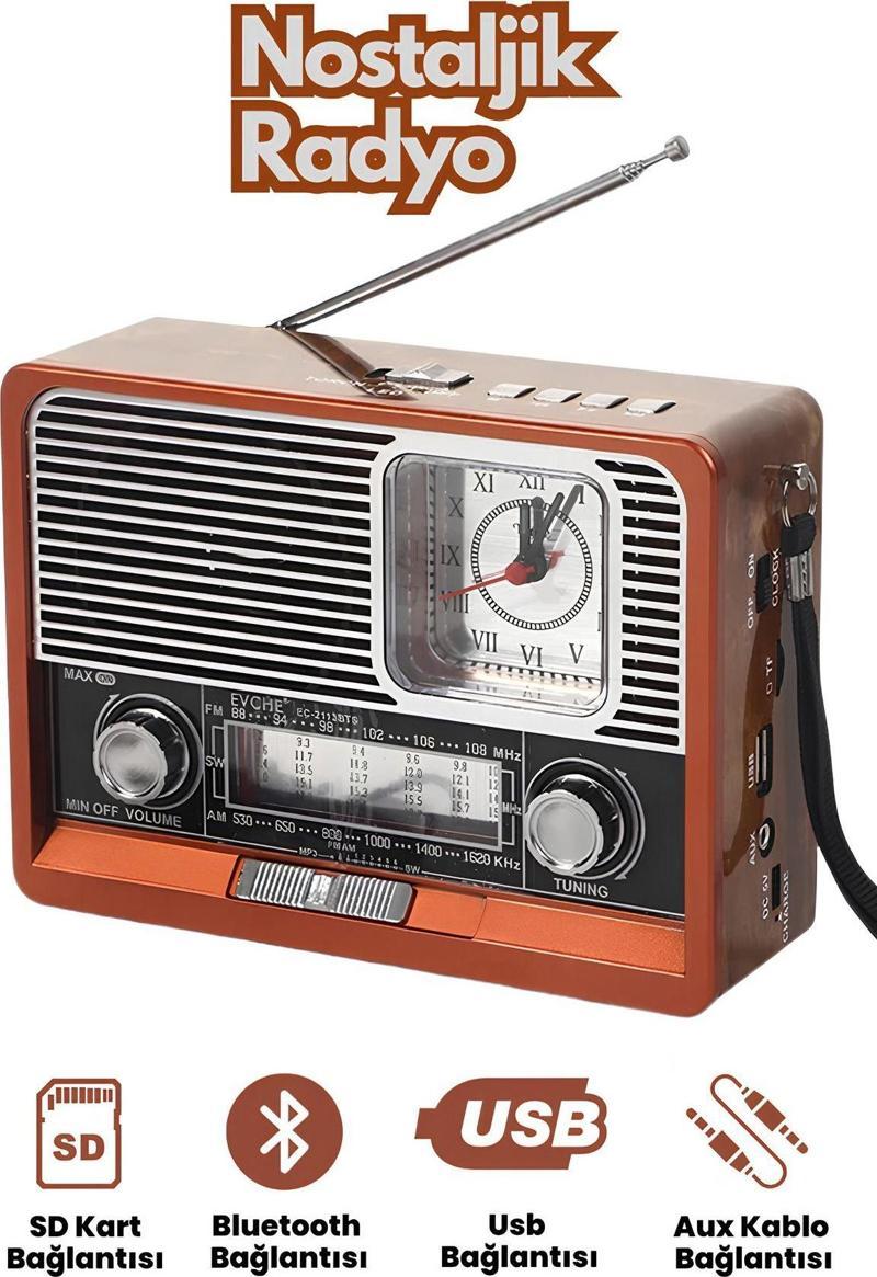 Fenerli Retro Nostaljik Fm Radyo Bluetooth Speaker Taşınabilir Hoparlör Usb/Sd Kart/Aux