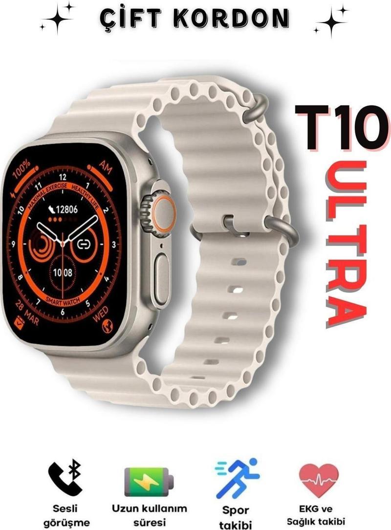 Watch 8 T10 Ultra 2,09'' Ekran 49 Mm Vidalı Kordon Kilitli Akıllı Saat Çift Kordon