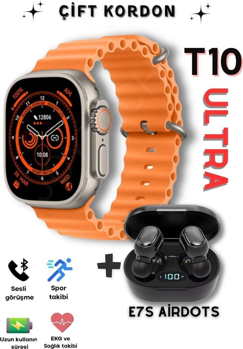 Watch 8 T10 Ultra 2,09'' Ekran 49 Mm Vidalı Kordon Kilitli Akıllı Saat E7S Bluetooth Kulaklık