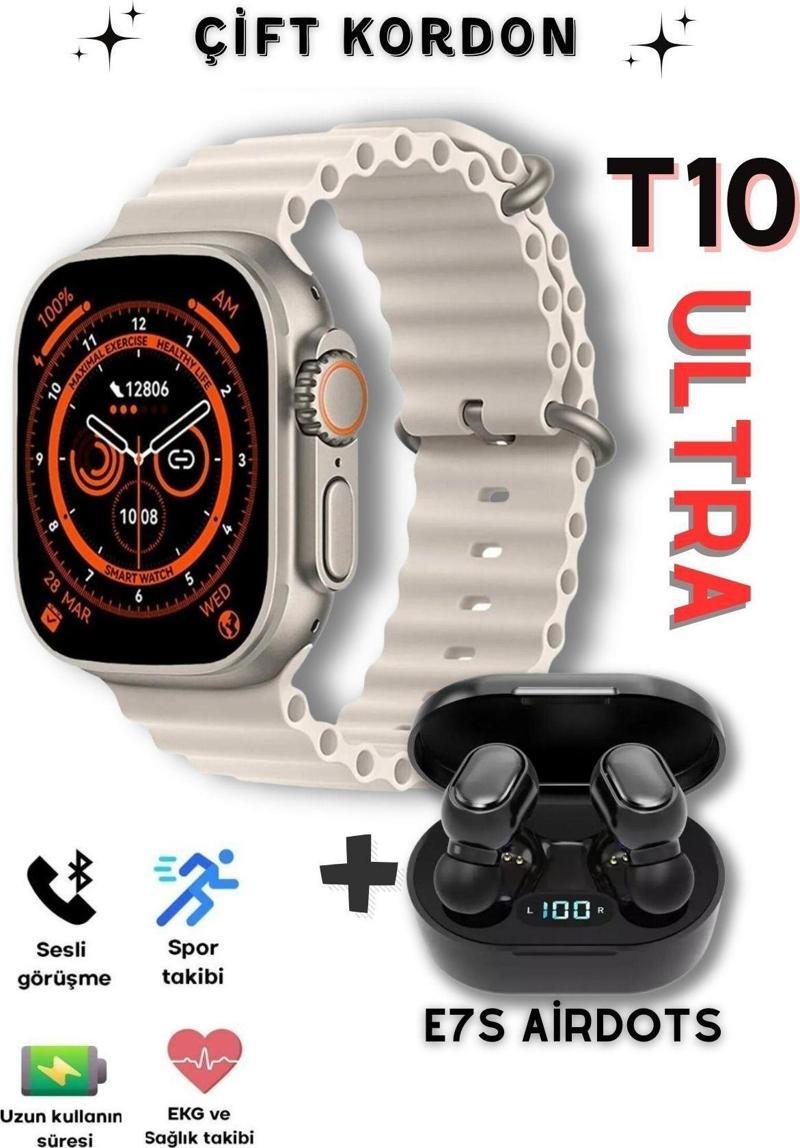 Watch 8 T10 Ultra 2,09'' Ekran 49 Mm Vidalı Kordon Kilitli Akıllı Saat E7S Bluetooth Kulaklık