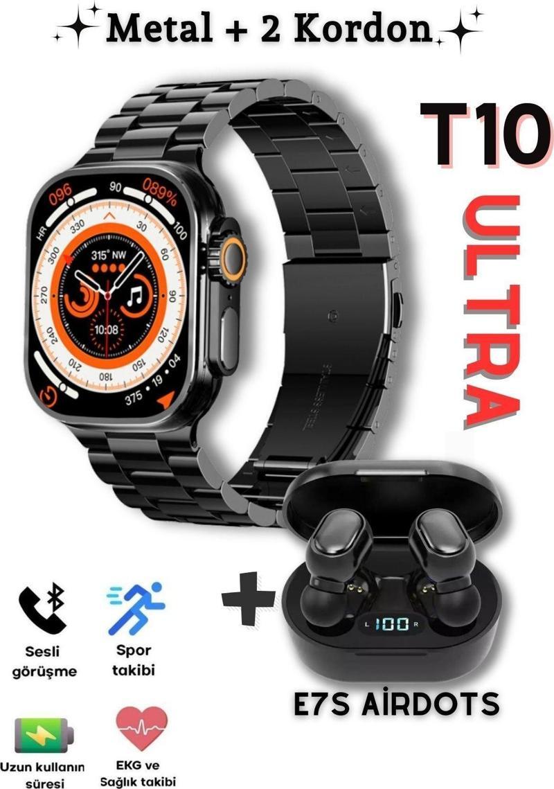 Watch 8 T10 Ultra 2,09'' Ekran 49 Mm Vidalı Kordon Kilitli Akıllı Saat E7S Bluetooth Kulaklık