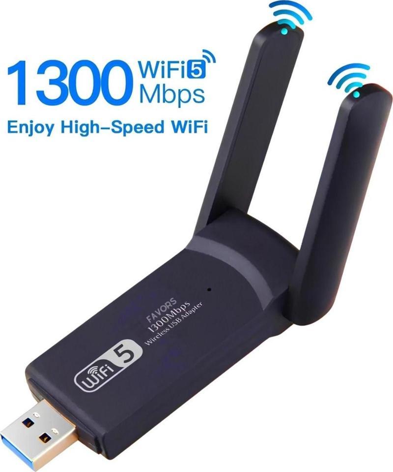 Kablosuz Wifi Adaptörü Çift Band Çift Antenli Ac1300 Mbps Wifi Alıcı Ağ Kartı Sinyal Güçlendirici