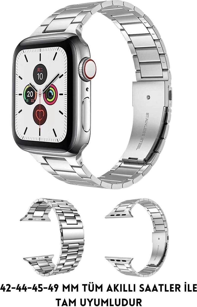 Apple Watch 2/3/4/5/6/7/8/Se/Ultra 42 44 45 49 Mm Akıllı Saat Kordonu Çelik Baklalı Metal Kayış