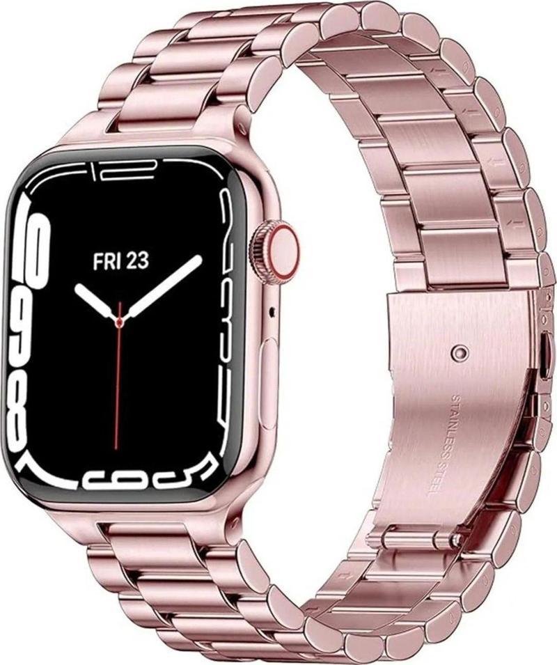 Apple Watch 2/3/4/5/6/7/8/Se/Ultra 42 44 45 49 Mm Akıllı Saat Kordonu Metal Kayış Rose Gold