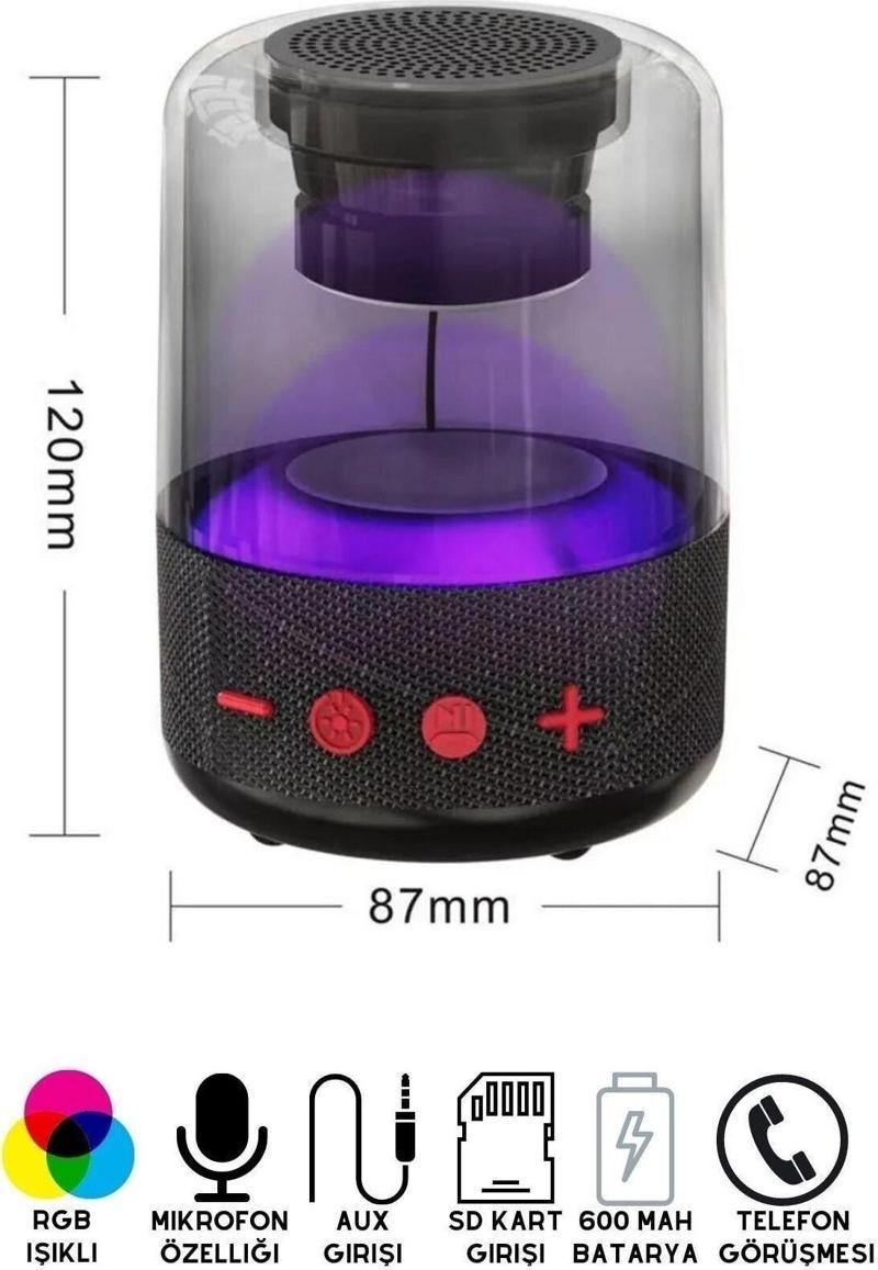 Çift Hoparlör Modlu Rgb Işıklı Mini Ses Bombası Mikrofonlu Kablosuz Bluetooth Hoparlör