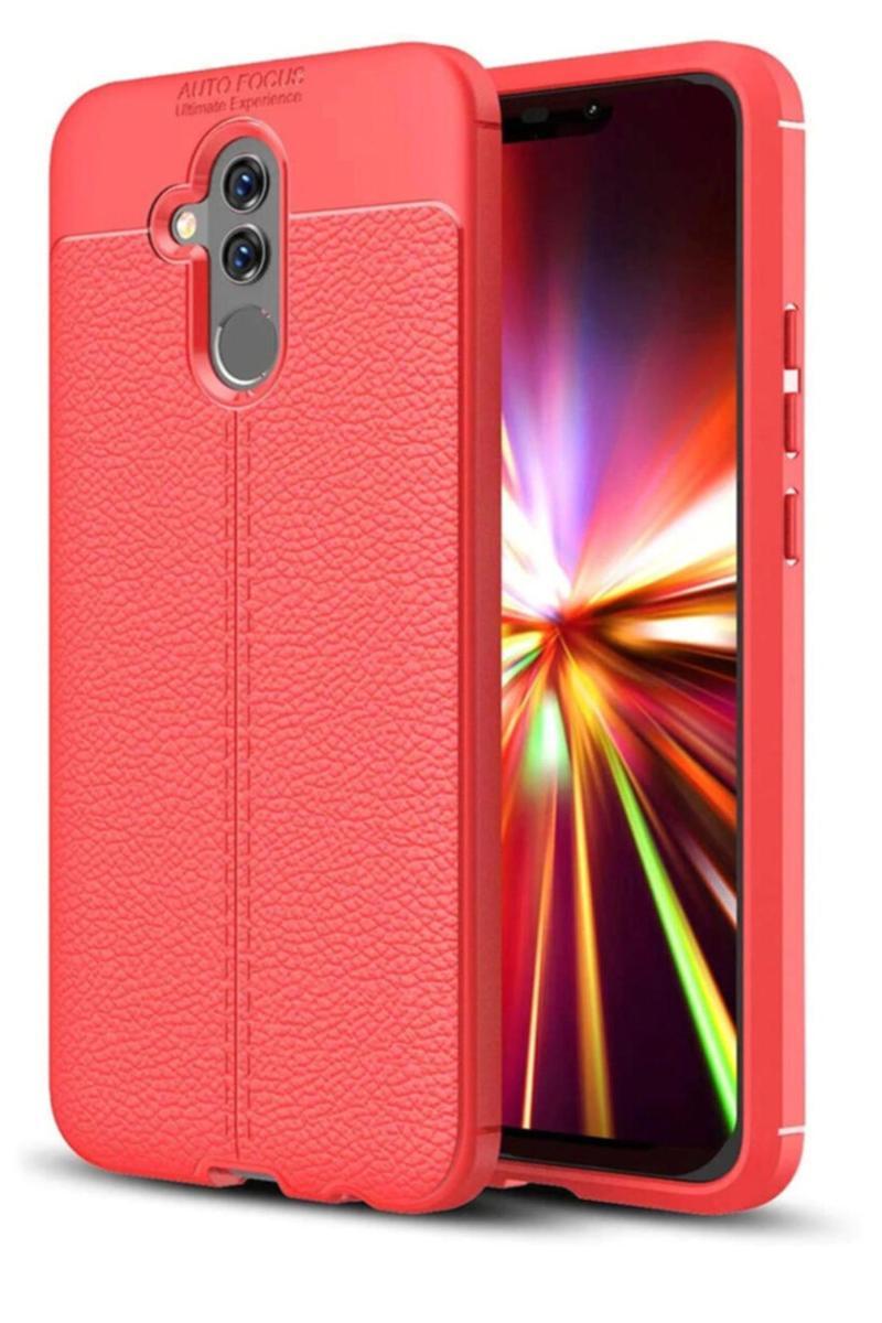 KZY İletişim Huawei Mate 20 Lite Kılıf Darbe Korumalı Deri Görünümlü Silikon Arka Kapak - Kırmızı
