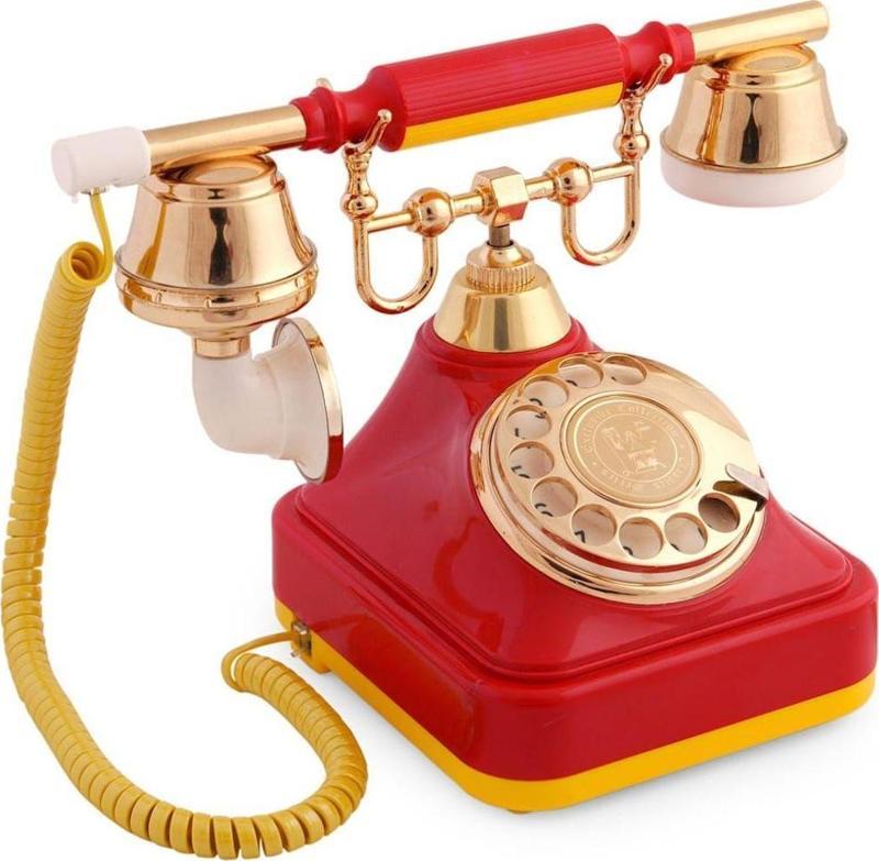 Sarı Kırmızı Klasik Çevirmeli Telefon