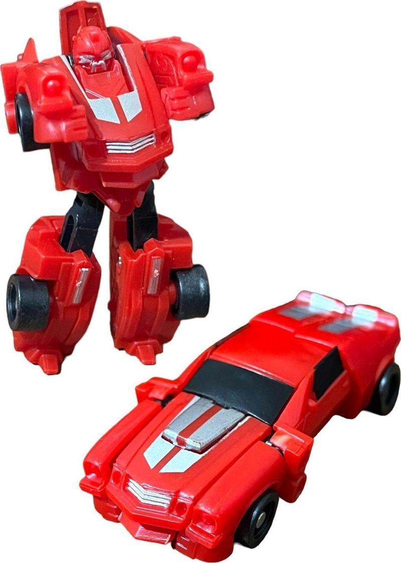 SUPER Warrior Mini Plastik Gövdeli Dönüşebilen Robot Araba 7.5 CM KIRMIZI