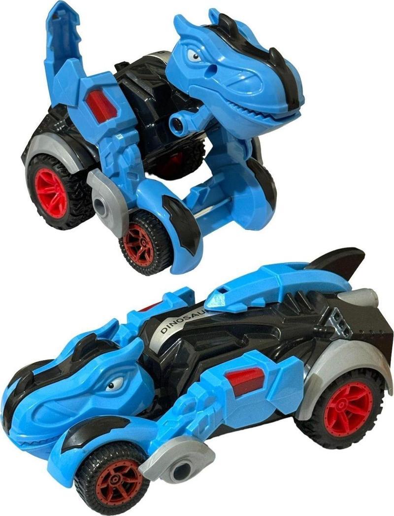 Trex Dinazor Figür Araba Sürtmeli Teker Transformers Robot Dinozor 15cm MAVİ