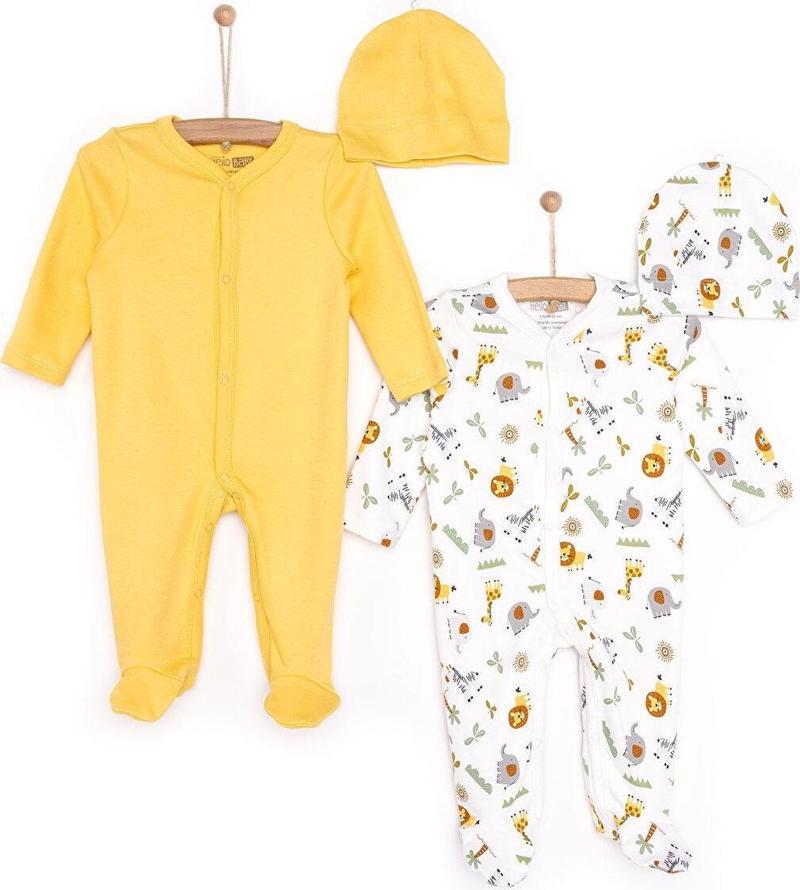 HelloBaby Yenidoğan 2li Patikli Tulum Şapka Set Unisex