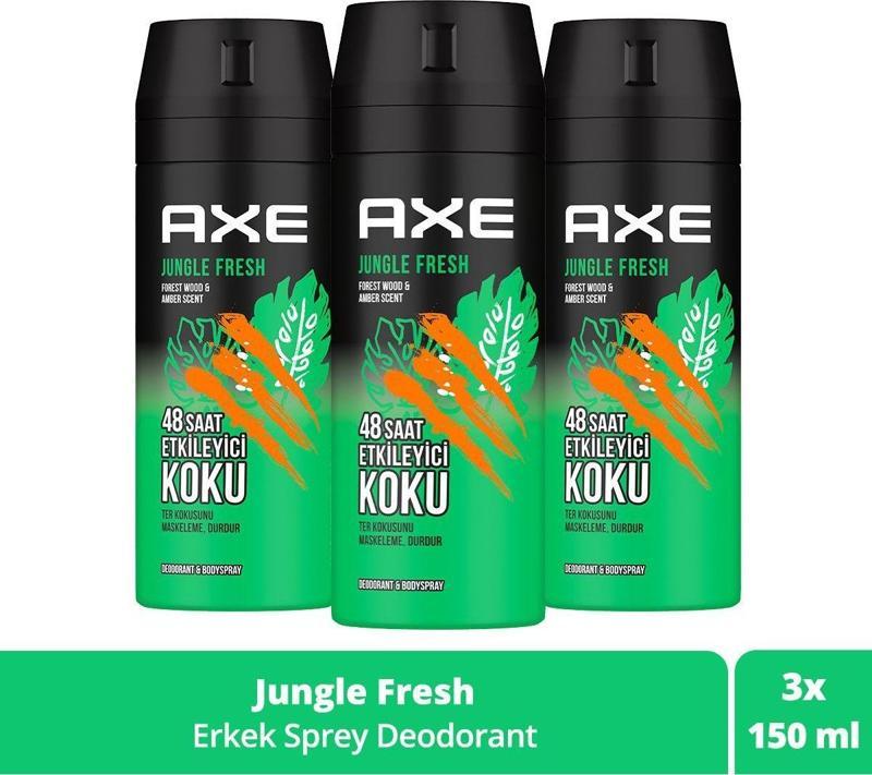 Erkek Sprey Deodorant Jungle Fresh 48 Saat Etkileyici Koku 150 Ml X3 Adet