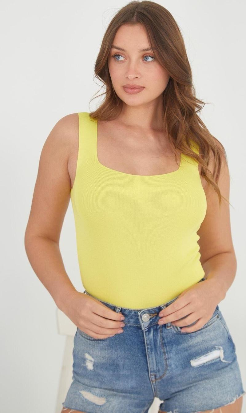 Kadın Crop Top Sarı Standart