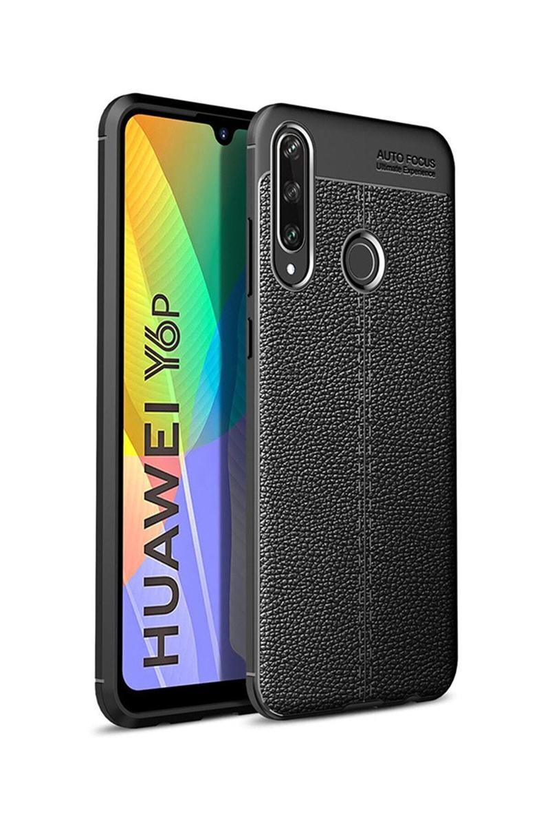 KZY İletişim Huawei Y6P Kılıf Darbe Korumalı Deri Görünümlü Silikon Arka Kapak - Siyah