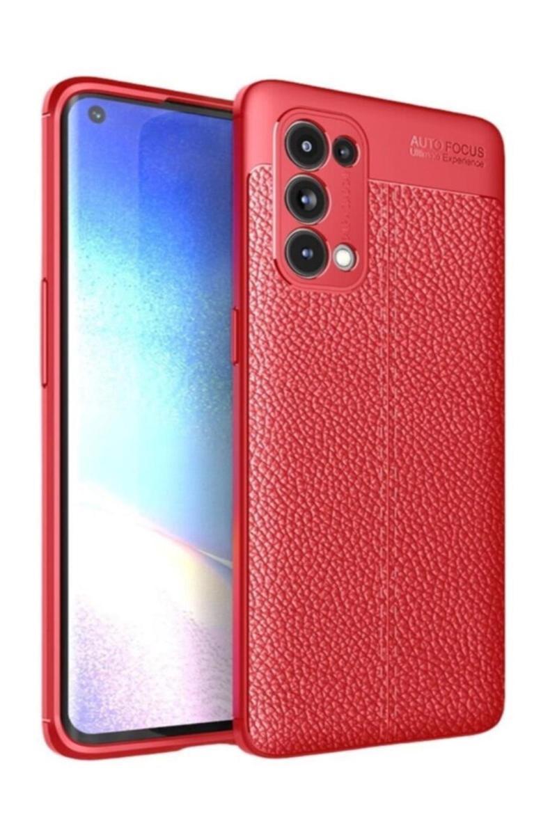 KZY İletişim Oppo Reno 5 5G Kılıf Darbe Korumalı Deri Görünümlü Silikon Arka Kapak - Kırmızı
