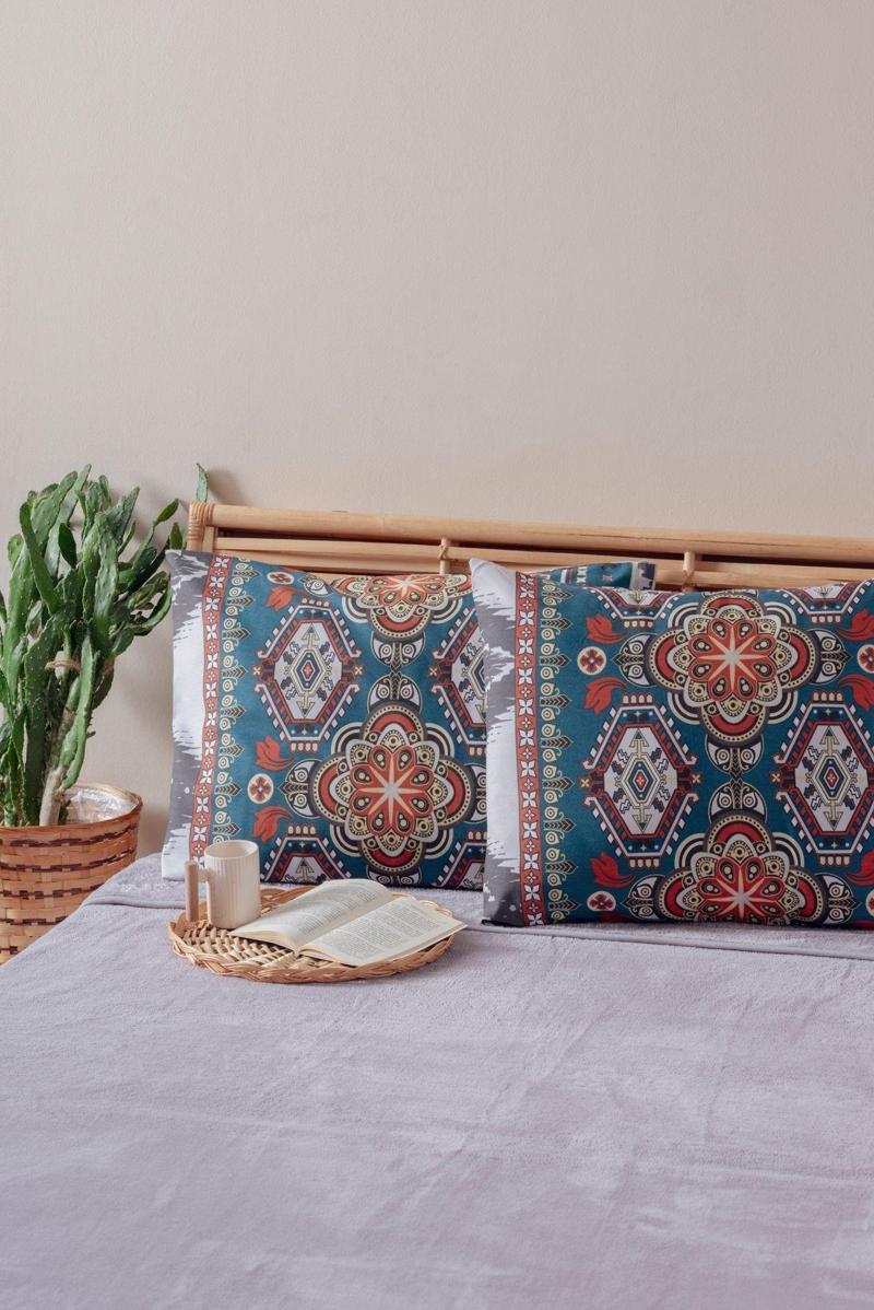 2'Li Etnik Kilim Desen Yastık Kılıfı Pamuk Polyester Kolay Ütülenir 50X70